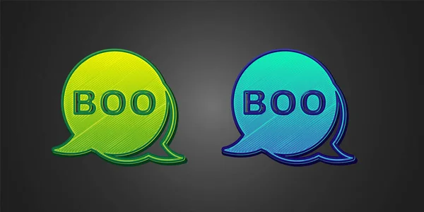 Зелений Синій Мовний Міхур Boo Ізольований Чорному Тлі Веселого Хелловін — стоковий вектор