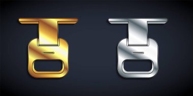 Siyah arkaplanda altın ve gümüş renkli Kablo TV ikonu var. Füniküler işaret. Uzun gölge tarzı. Vektör.