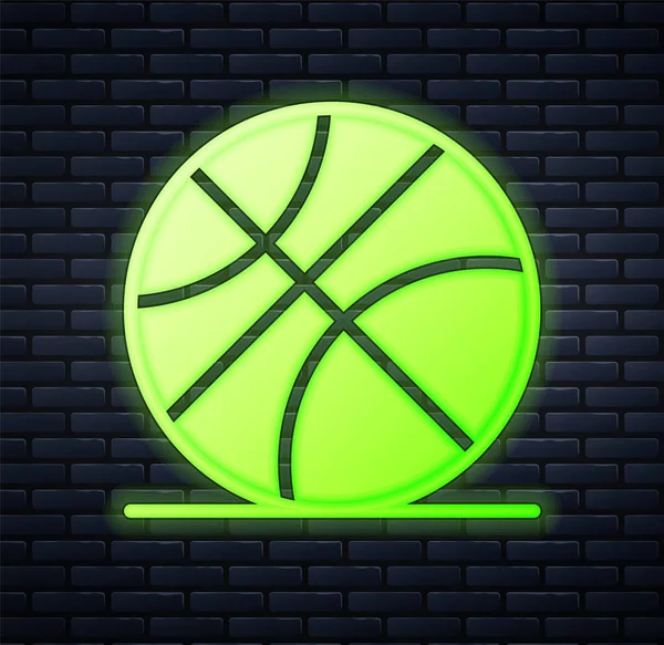 Светящийся Неоновый Баскетбольный Мяч Значок Изолирован Фоне Кирпичной Стены Спортивный — стоковый вектор