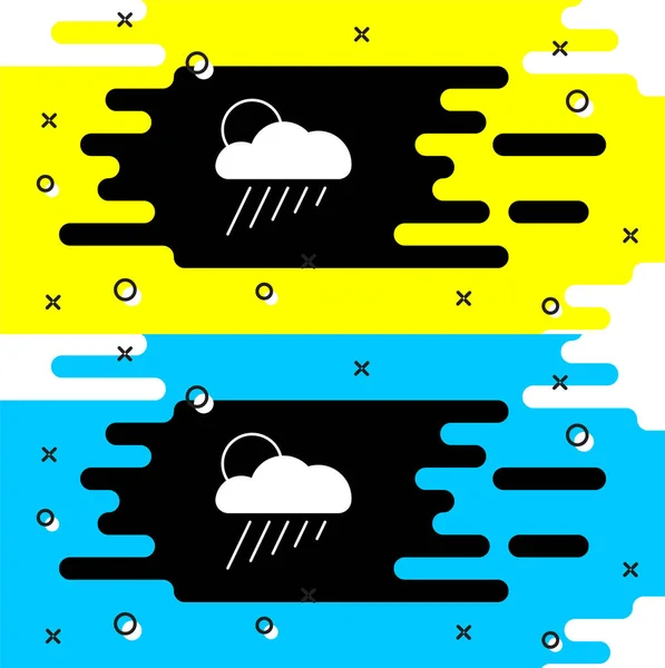 White Cloud Rain Sun Icon Isolated Black Background Rain Cloud — Stock Vector