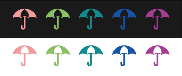 Setzen Sie Regenschirm Symbol Isoliert Auf Schwarzem Und Weißem Hintergrund — Stockvektor