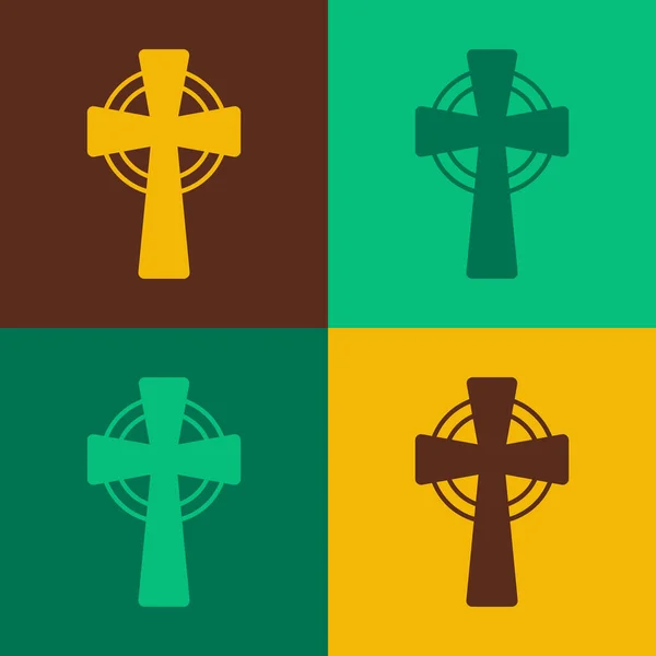 Поп Арт Кельтский Крест Значок Изолирован Цветном Фоне Днем Святого — стоковый вектор