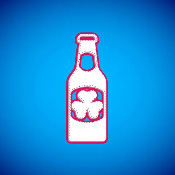 Botella Cerveza Blanca Con Trébol Icono Hoja Trébol Aislado Sobre — Vector de stock