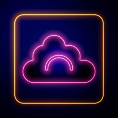 Siyah arkaplanda parlayan neon bulutu simgesi izole edildi. Vektör.