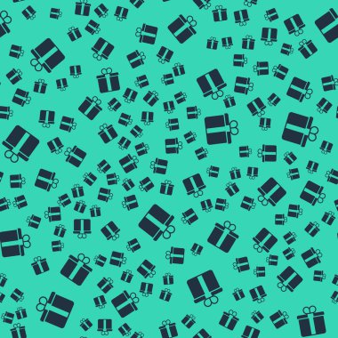 Kara Hediye kutusu simgesi yeşil arkaplanda izole edilmiş kusursuz desen. Mutlu Noeller ve mutlu yıllar. Vektör.
