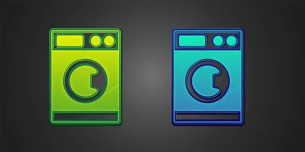 Icono Lavadora Verde Azul Aislado Sobre Fondo Negro Icono Lavadora — Vector de stock