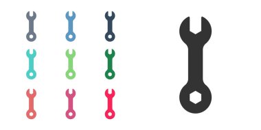 Beyaz arkaplanda siyah anahtarlı simge izole edildi. Anahtar tamir aleti. Servis aracı sembolü. Simgeleri renklendirin. Vektör.