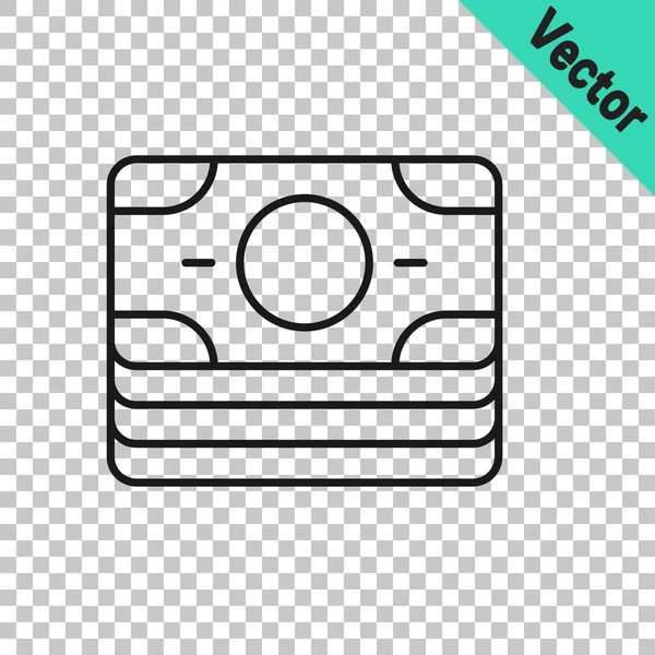 Black Line Stacks Paper Money Cash Icon Isolated Transparent Background — Stock Vector