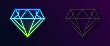 Parlayan neon çizgisi simgesi siyah arkaplanda izole edildi. Mücevher sembolü. Mücevher taşı. Vektör.