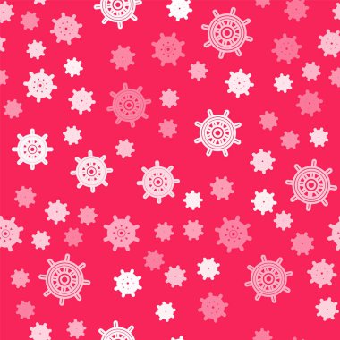 Beyaz çizgi direksiyon ikonu, kırmızı arkaplanda izole edilmiş, pürüzsüz desen. Vektör.