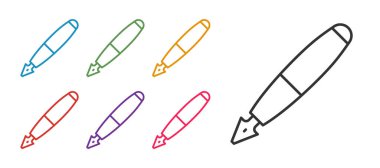 Beyaz arkaplanda Çeşme kalem ucu simgesini ayır. Kalem aleti işareti. Simgeleri renklendirin. Vektör.