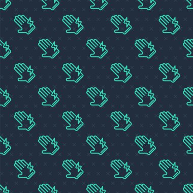 Yeşil çizgi elektrikli eldiven ikonu mavi arkaplandaki kusursuz deseni izole etti. Güvenlik eldivenleri, el koruması. Vektör.