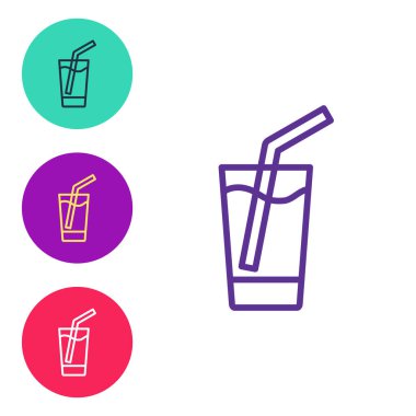 Beyaz arkaplanda izole edilmiş su simgesi olan çizgi camını ayarla. Soda bardağı. Simgeleri renklendirin. Vektör.