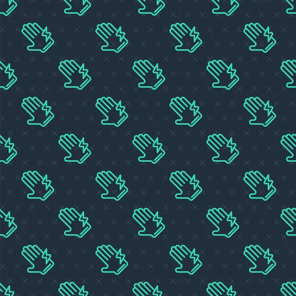 Yeşil çizgi elektrikli eldiven ikonu mavi arkaplandaki kusursuz deseni izole etti. Güvenlik eldivenleri, el koruması. Vektör.