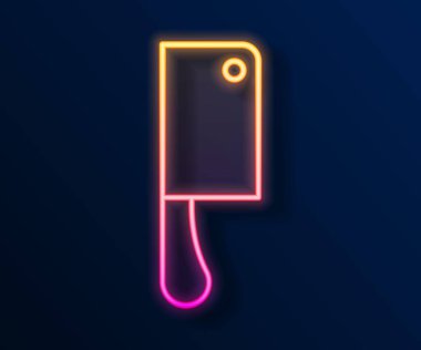 Parlayan neon hattı Et Helikopteri simgesi siyah arkaplanda izole edildi. Et için mutfak bıçağı. Kasap bıçağı. Vektör.