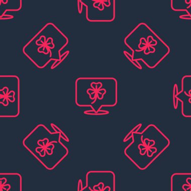 Kırmızı çizgi Yonca folyo yaprağı simgesi siyah arkaplanda izole edilmiş. Aziz Patrick gününüz kutlu olsun. Ulusal İrlanda bayramı. Vektör.