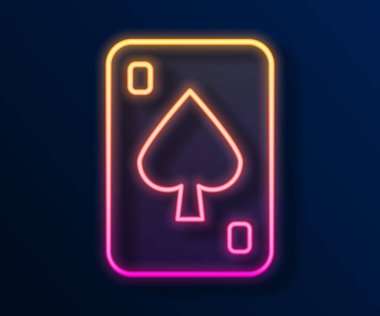 Parlayan neon hattı siyah arkaplanda izole edilmiş kart simgesi çalıyor. Kumarhane kumarı. Vektör.