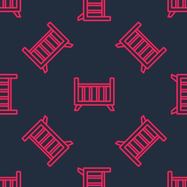 Kırmızı çizgi Bebek Beşiği beşik yatak ikonu siyah arkaplanda kusursuz desen izole etti. Vektör.