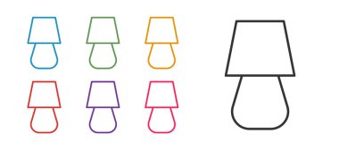 Masa lambası simgesini beyaz arkaplanda izole et. Simgeleri renklendirin. Vektör.