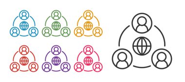 Çizgi Buluşma simgesi beyaz arkaplanda izole edildi. İş ekibi toplantısı, tartışma konsepti, analiz, içerik stratejisi. Sunum konferansı. Simgeleri renklendirin. Vektör.