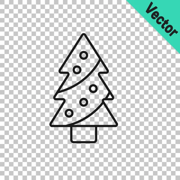 Árbol Navidad Línea Negra Con Icono Decoraciones Aislado Sobre Fondo — Vector de stock