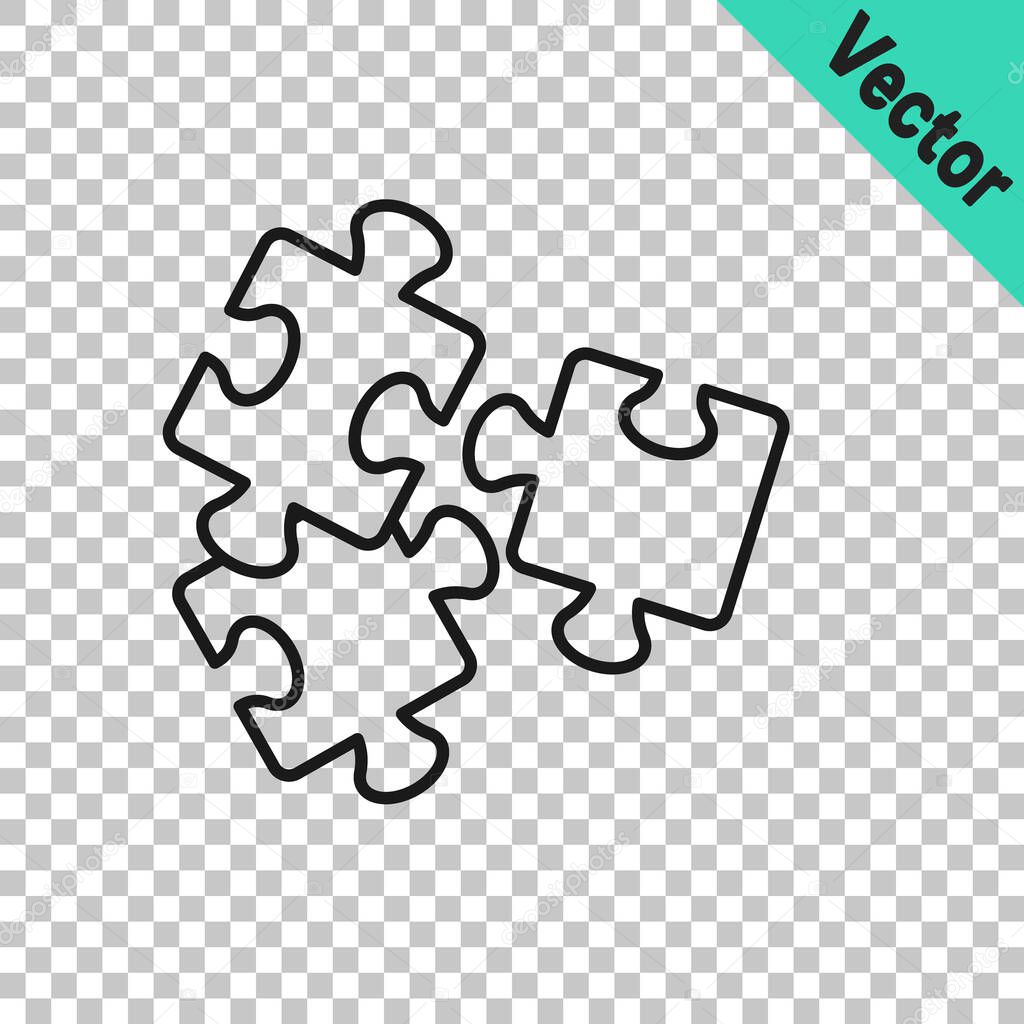 Black line Puzzle pieces toy icon isolated on transparent background. Vector.