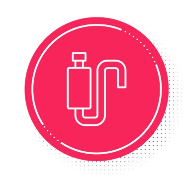 Beyaz çizgili araba susturucusu simgesi beyaz arkaplanda izole edildi. Egzoz borusu. Kırmızı daire düğmesi. Vektör.