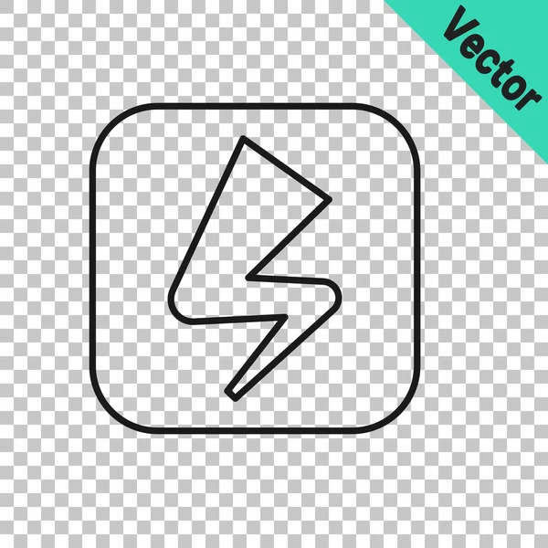 Ligne Noire Icône Lightning Bolt Isolé Sur Fond Transparent Signe — Image vectorielle