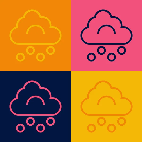 Pop Art Line Hail Cloud Icon Isolated Color Background Vector — Stock Vector