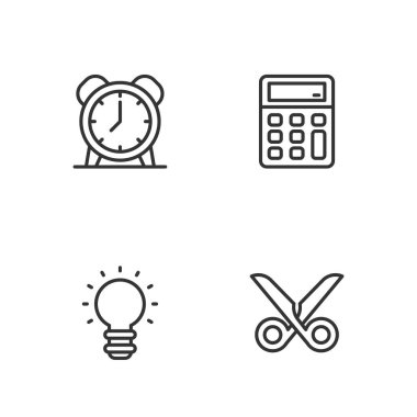 Satır Makas Yaratıcı lamba Fikri Alarm Saati ve Hesap Makinesi simgesini ayarla. Vektör.