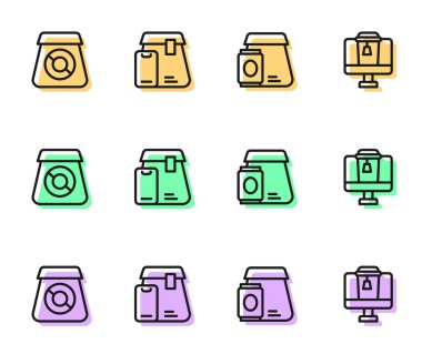 İnternetten yemek ve ikon siparişi ver. Vektör.