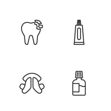 Diş macunu diş macunu plakası kırılmış ve diş macunu ikonu tüpü kırılmış. Vektör.