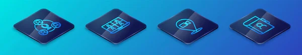 Set Isometric Line Відео Чат Конференція Meeting Phone Book Icon — стоковий вектор