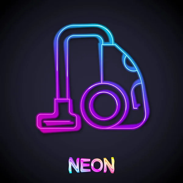 Glödande Neon Linje Dammsugare Ikon Isolerad Svart Bakgrund Vektor — Stock vektor