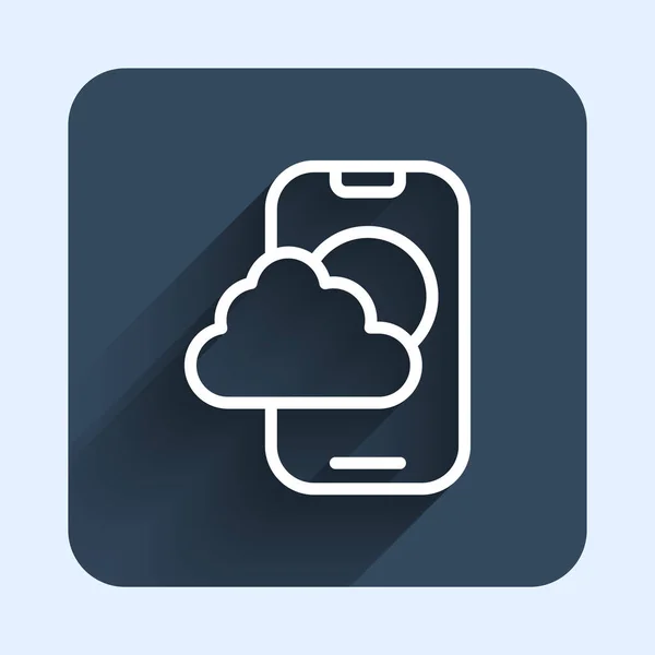 ホワイトライン天気予報アプリのアイコンは 長い影の背景で隔離された 青い四角形のボタン ベクトル — ストックベクタ