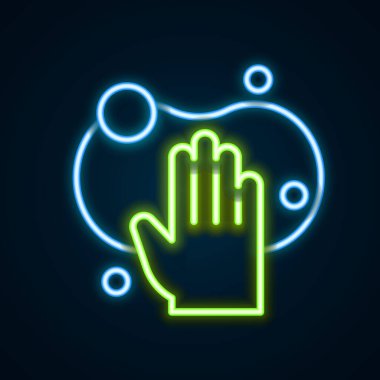 Parlayan neon hattı Sünger simgesi siyah arkaplanda izole edildi. Bulaşık yıkamak için bir tutam Bast. Temizlik servisi logosu. Renkli taslak konsepti. Vektör.