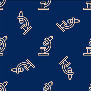 Çizgi mikroskobu simgesi mavi arkaplanda izole edilmiş. Kimya, ilaç aleti, mikrobiyoloji büyütme aracı. Vektör.