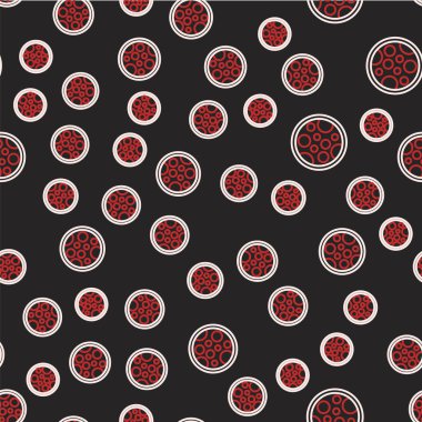 Line Pizza simgesi siyah arkaplanda izole edilmiş kusursuz desen. Fast food menüsü. Vektör.