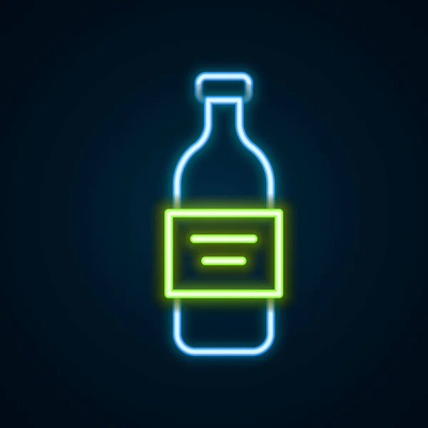 Glowing Neon Line Glass Bottle Vodka Icon Isolated Black Background — Stock Vector