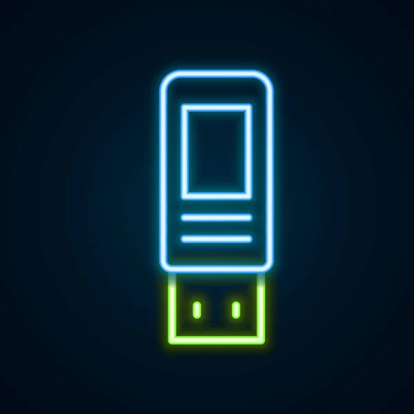 Glowing Neon Line Usb Flash Drive Icon Isolated Black Background — Stock Vector