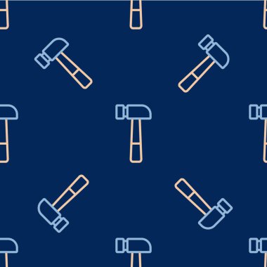 Çizgi Çekiç simgesi mavi arkaplanda izole edilmiş kusursuz desen. Tamir için bir araç. Vektör.