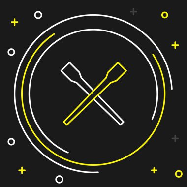 Yemek çubukları simgesi siyah arka planda izole edilmiş. Asya yemekleri için tahta Kore çubukları. Doğulu aletler. Renkli taslak konsepti. Vektör.