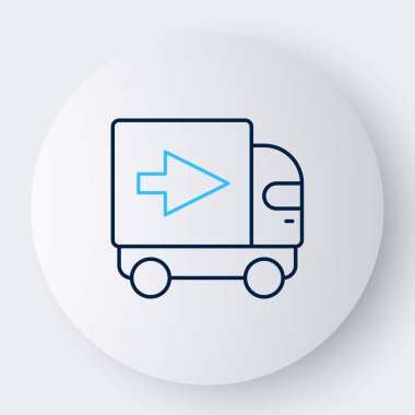 Çizgi teslimat kamyonu ikonu beyaz arka planda izole edildi. Renkli taslak konsepti. Vektör.