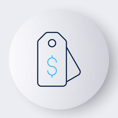 Beyaz arka planda dolar simgesi olan Line Price etiketi. Rozet fiyatına. Dolar sembollü indirim. Reklam etiketi indirimi. Renkli taslak konsepti. Vektör.
