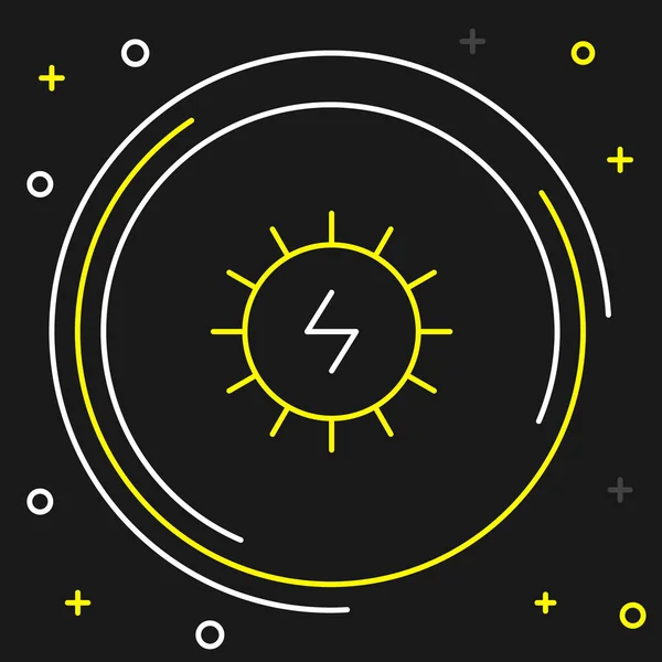 Ligne Icône Panneau Énergie Solaire Isolé Sur Fond Noir Soleil — Image vectorielle