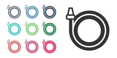 Siyah bahçe hortumu ikonu beyaz arkaplanda izole edilmiş. Sprey tabanca ikonu. Su ekipmanları. Simgeleri renklendirin. Vektör.