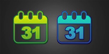 Cadılar Bayramı tarihi 31 Ekim olan yeşil ve mavi takvim siyah arka planda izole edildi. Mutlu Cadılar Bayramı Partisi. Vektör.