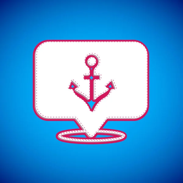 White Anchor Icon Isolated Blue Background Vector — Stock Vector