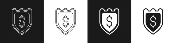 Set Escudo Con Símbolo Dólar Icono Aislado Sobre Fondo Blanco — Vector de stock