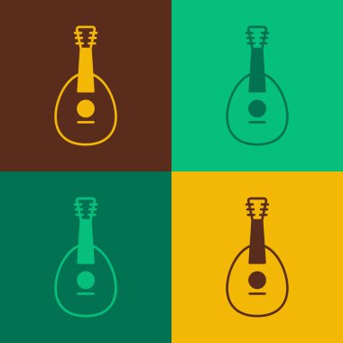 Pop Art Geleneksel müzik enstrümanı mandolin simgesi renk arkaplanda izole edildi. Vektör.